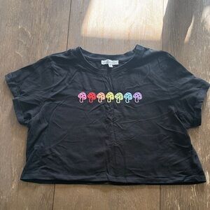 Art Class Kids Black Tee with Colorful Mushroom Design